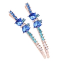 Rose gold bow hair clips with dark blue heart crystals and light blue rhinestones - Pair Clip / 170 Blue