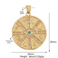 Detailed size specifications of gold Evil Eye lucky charm with diameter and weight info - L559137-Gold All-Seeing Eye Medal