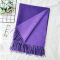 Elegant purple cashmere-style shawl with fringes, folded on soft aesthetic bedding - 19# Violet