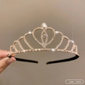Golden rhinestone crown headband with heart pattern and 12cm diameter size - 32# Double Heart [Velvet Headband] (12cm)