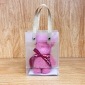Pink coral fleece bear towel in a gift bag with Just for you ribbon for wedding favors - Bear In Nordic Pink + Pvc Handle / 30*30cm