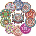 Σετ 10 σουβέρ mandala diamond painting με βάση από φελλό και μεταλλική θήκη στήριξης - A-48 Τοτέμ Μαντάλα
