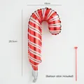 Ballon en aluminium de canne de bonbon avec rayures rouges et blanches et tige rouge - Canne en Sucre de Noël / Lot de 10