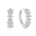 Detailed close-up of S925 sterling silver flower cluster earrings with sparkling zircons - Style 6 / White Gold