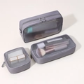 Three-piece set of grey mesh cosmetic bags in various sizes for travel storage - Small Medium and Large Combination / Gray