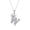 Silver 925 letter W necklace with moissanite, crown detail and polished chain - Letter W