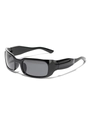 Chic Y2K style rectangular sunglasses with glossy black wide frame and dark lenses - Glossy Black/Grey Lens