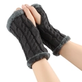 Dark gray knitted fingerless gloves with soft faux fur trim for winter warmth - One Size / Dark Grey 3#