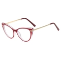 Cat eye glasses frame in red and transparent finish with gold metal temples - Transparent Wine Red