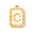 Polished gold rectangular stainless steel pendant with white shell and letter C - Letter C