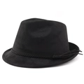 Dettaglio del cappello da cowboy in pelle scamosciata nera con fascia intrecciata e nappa - M (56-58cm) / Scamosciato Nero