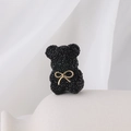 Broche ours en cristal noir avec un nœud doré sur un support en céramique - Nœud Vintage Noir