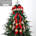 Large 30x100cm red and green polka dot Christmas tree topper bow in velvet fabric - Red Green Polka Dots
