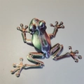 Detailed top view of a 3D printed articulated frog toy with a rainbow metallic finish - Frog / Green Purple Bronze