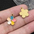 Colorful floral alloy charms with drip oil finish and gold texture for DIY jewelry - 1Pc Mixed Color Flower 14x17mm