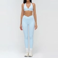 Women's light blue yoga set with V-neck sports bra and high waist pocket leggings - S / Sports Bra & Leggings (Top And Bottom) / Water Blue