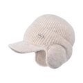 Berretto invernale in maglia beige con copriorecchie e dettaglio logo in metallo - Beige