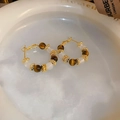 Detailed shot of retro tiger eye stone and white chalcedony earrings in a ceramic dish - 10# Silver Earring Post-Gold-Vintage Hoop Beaded