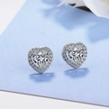 Silver heart-shaped moissanite stud earrings with a halo setting and s925 silver base - Led-59 Heart-shaped Earrings