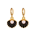 Elegant gold-tone shell earrings with black enamel detail and faux pearl inlay - Gold Tone Black Shell Earrings