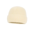 Winter rib-knit beanie hat in cream white featuring a classic folded cuff design - Hat Only / Beige