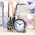 Retro silver saxophone and drum set shaped desk clock for creative student bedside decor - Antique Silver Saxophone Alarm Clock