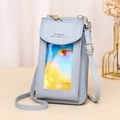 Light blue multi-functional leather phone crossbody bag with transparent touch screen window - Light Blue