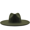 Klassieke olijfgroene wollen vilten fedora hoed voor dames met een brede rand - M (56-58cm) / Groen