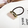 Elastic ponytail hair tie with pink resin and gold metal charm in a minimalist style - Gold/Pink