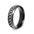 Black and silver 6mm stainless steel spinner ring with inlaid chain and matte finish - 6mm Black Plated With Silver Chain / 6