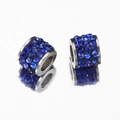 Silver stainless steel spacer beads with dense blue rhinestones for DIY jewelry making - 10pcs/Pack / Royal Blue