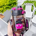 Portable 550ml straw water bottle in black and pink with adjustable shoulder strap - 550ml / Black