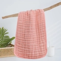 Pink multi-layer muslin cotton baby burp cloth hanging on a wooden branch with bubble texture - 9# Pink (25*50)