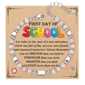 Pink zebra stone beads bracelet with silver lobster clasp on a First Day of School card - First Day of School Card Style / With Card / Rose Quartz