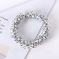 Detailed view of elegant hair tie with light blue crystal beads and white pearls - 9# Blue Faceted Crystal Pearl Hair Tie
