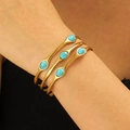 Bohemian gold plated stainless steel cuff bracelet set with oval turquoise stones - Turquoise Bohemian (6113)
