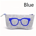 Gray felt sunglasses storage pouch with blue zipper and blue eyeglass pattern - Blue