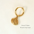 Detailed macro view of a 14K gold seashell pendant earring with 2x14mm hoop size - Shell