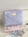 Trousse à maquillage matelassée bleu clair avec motifs cœurs rouges et fermeture éclair - Cœur Bleu Clair - Pochette à Main Moyenne