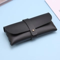 Portable black faux leather woven texture sunglasses case with gold metal buckle closure - Black Thick Case with Buckle