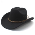 Black western cowboy hat with brown studded leather band and star rivets in side view - M (56-58cm) / Black