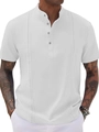 Camicia henley da uomo bianca a maniche corte con strisce verticali e collo a listino - S / Bianco