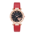 Detail of red leather watch strap and rose gold bezel with sparkling crystals - Red