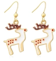 Festive gold-plated reindeer drop earrings with red and white enamel for Christmas - Enamel Reindeer (EHMT-015HJ-J)