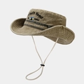 Cappello da cowboy vintage in tela marrone con ricamo e cordino antivento regolabile - Taglia unica / Cachi