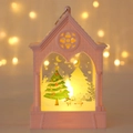 Linterna LED rosa de Navidad con muñecos de nieve de papel cortado y luces cálidas - Árbol de Navidad / Rosa