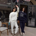 Women's warm sports sweat suit set with letter print in light grey and navy blue - S / Gray