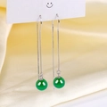 Elegantes pendientes largos de plata S925 con cuentas de ágata verde y borlas de cadena - Plata 925 / Ágata verde