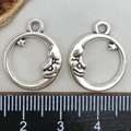 Silver crescent moon and star pendant charms shown with ruler for size scale measurement - Antique Silver Moon and Star Pendant (16x19mm)
