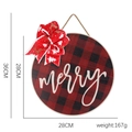 28cm red and black buffalo plaid Christmas door sign with merry text and a large bow - Style S (Red Black Plaid Merry Bow)